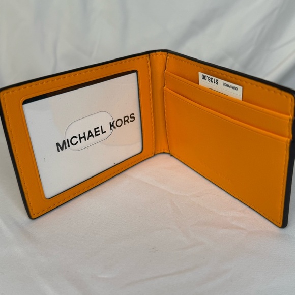 Michael Kors Slim Bifold Leather Card Case Wallet in Pumpkin Orange — NWT - Picture 2 of 6
